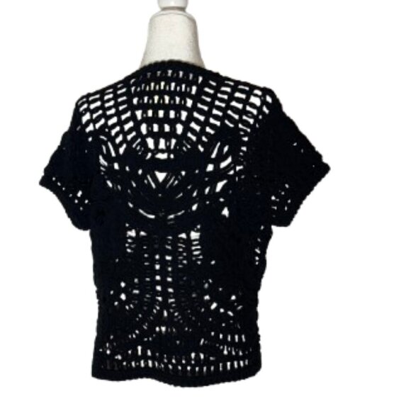 Coldwater Creek Crochet Black Women's Cardigan Open Front Size 16 - Picture 5 of 6